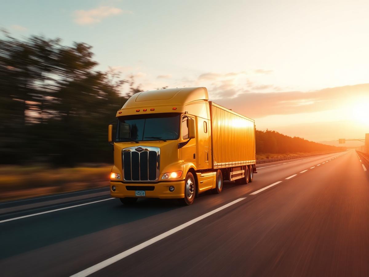 Yellow freight truck on highway